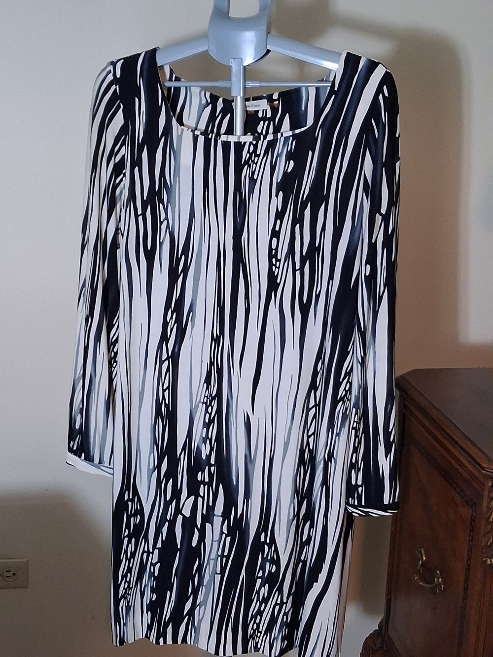 Calvin Klein Black, White Gray Abstract Dress